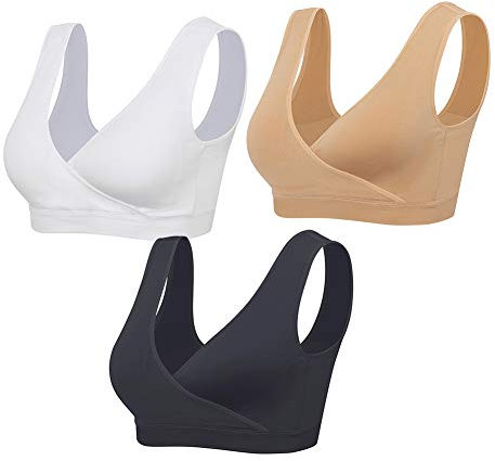 Lemef Lot de 3 Soutiens-Gorge d'allaitement sans Armatures - Noir/Beige/Blanc- S