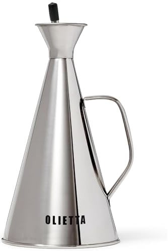 Olietta Oliera da Tavola Salvagoccia in Acciaio Inossidabile per Olio e Aceto – Oliera Bottiglia da 750ml – 0,75 litri – Perfetto Dosatore per Olio e Aceto – Facile da Pulire e a Prova di Perdite