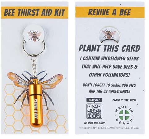 Revive a Bee Gold Bee Revival Kit, Keyring with Sugar Syrup & Plantable Packaging to Rescue Bees, Perfect Gifts for Nature Lovers