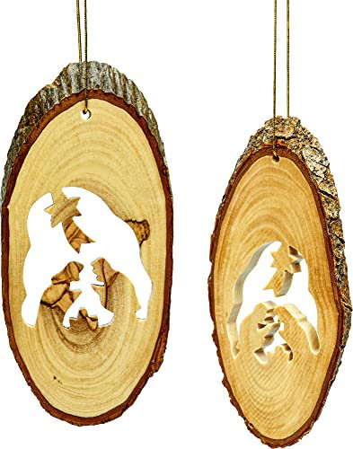 SIKORA OH-SET6 Baumschmuck Olivenholz Anhänger aus Bethlehem HEILIGE Familie im AST 2er Set
