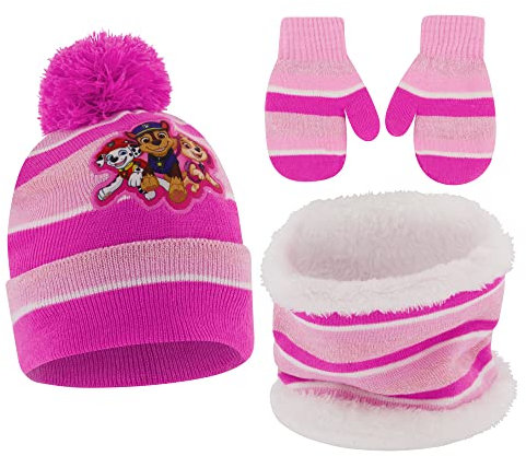 Nickelodeon Mädchen Wintermütze, Schal und Kinderhandschuhe oder Kleinkinder, Paw Patrol Baby Beanie Winter-Zubehör, Hot Pink – Fäustlinge-Set, Alter 2-4