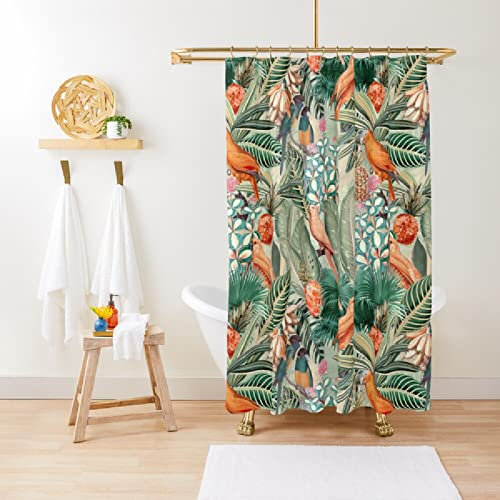 NHSY Vintage Orange Tropischer Vogel Dschungel Garten Duschvorhang Tiere Papagei Blume Blumenblatt Schöne Flora Botanisch Romantisch Retro Muster Landhausstil,200x180cm