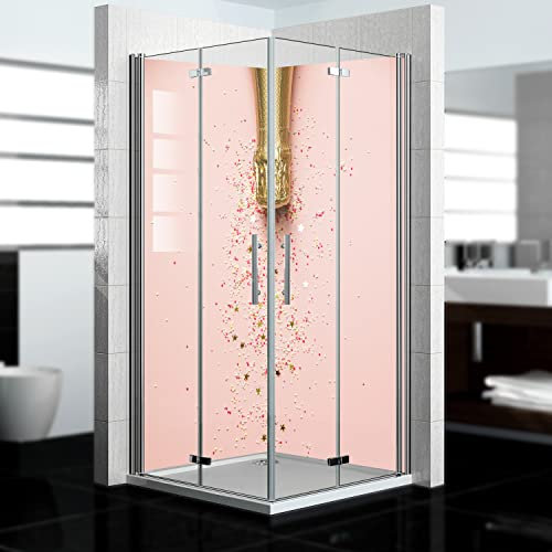 dedeco Eck-Duschrückwand wasserfest Motiv: Cheers V2, 2 x 90x200 cm, als Badrückwand zum Fliesenersatz, als Dekorwand, Wandverkleidung und Duschplatte aus Aluminium - Made in Germany