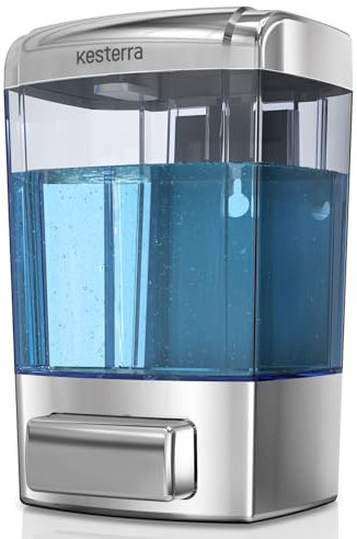 KESTERRA Dispensador de jabón de Pared – Dispensador Manual de jabón de Cocina y baño con Boquilla antifugas, Recipiente para líquido, Gel, champú, Gel de Ducha, loción, 24 onzas / 700 ml