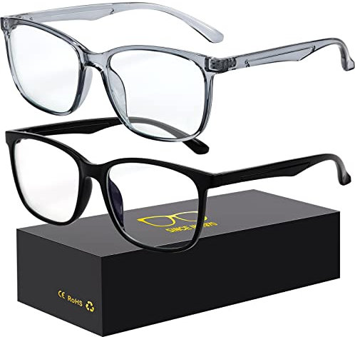 Oilway Blue-Light Blocking Glasses Computer Reading/Gaming/TV/Phones Glasses Fashion Anti Eyestrain UV Glasses for Women Men（A2 Black + Gray）