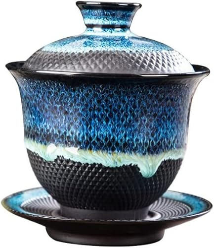 Ofen glasierte Keramik Gaiwan, Kungfu Porzellan Teetasse, chinesische Retro Teetasse, Sancai Gaiwan mit Untertasse mit Deckel