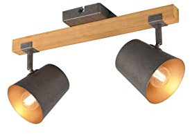 lightling Vintage Strahler 2-flammig Deckenleuchte Ben nickel antik metall Holz, exkl. 2 x E14 max. 25 Watt, 43 x 23 cm, Höhe: 23 cm