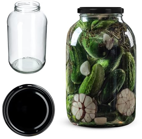 KADAX 4L Einmachgläser mit Schraubdeckel TO100 für Gurken, Kombucha, Kimchi | Konservengläse Weite Öffnung zum Einlegen, Fermentieren, Einmachglas zum Einlegen, Einkochgläser, Gurkenglas (Schwarz)