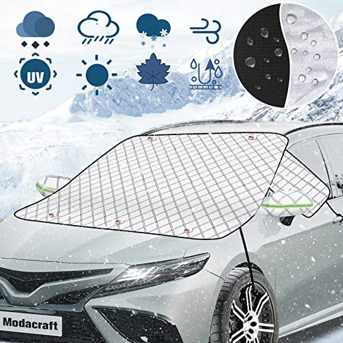 Windscreen Covers Frost for Car, Double Waterproof Car Windscreen Cover for Ice Snow with Safe Reflective Mirror Cover, Upgraded Reinforced Windshield Snow Frost Sun UV Resistant Cover Car Accessories