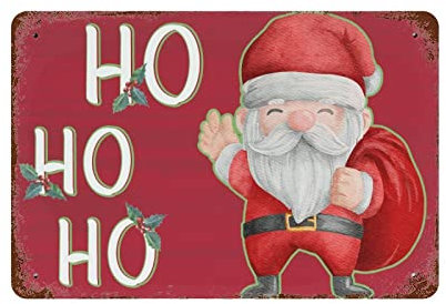 Cartello in metallo con scritta Merry Christmas, Babbo Natale, Ho Ho Ho, in alluminio, per uomo, grotta, per casa, caffè, decorazione da parete, 20,3 x 30,5 cm, decorazione da parete in ferro, stile