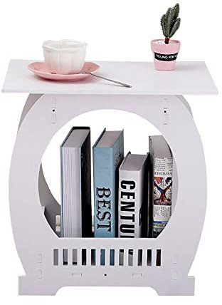 Youyijia Side Table Small Bedside Table with Storage Shelf Basket Multi-function White Bedside Table Night Stand Storage Shelf for Bedroom Living Room 43.5x30x46CM