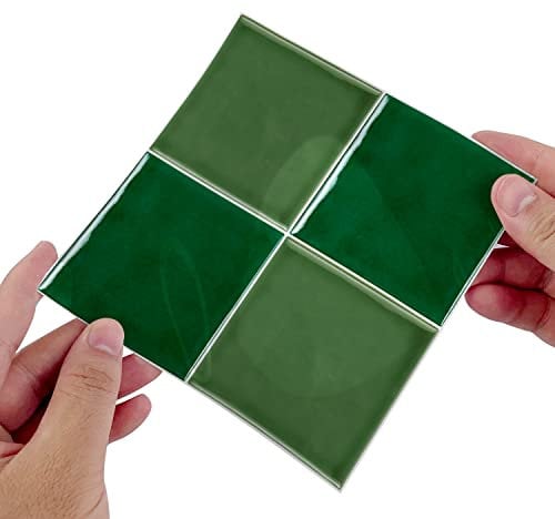 Alwayspon Green Mosaic Effect Thick Tile Sticker, Vinyl Peel and Stick Self-Adhesive Splashback Waterproof Stick on Tile Transfer Sticker for Kitchen Bathroom Wall, 15x15cmx10pcs