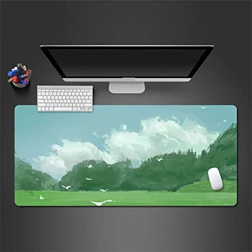 Tapis de Souris XXL 700x300x2mm Grand Tapis de Souris Gamer avec Surface Imperméable,Base Antidérapante en Caoutchouc,Tapis de Souris Extra Large pour Les Bureaux Paysage de Peinture à l'huile Verte