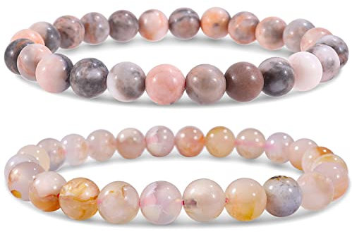 Farfume Chakra Armband Echte Steine, Echte Steine-Edelsteine Armband fur Damen (Pink Zebra-Jaspis und Kirschblüten-Achat-Quarz)
