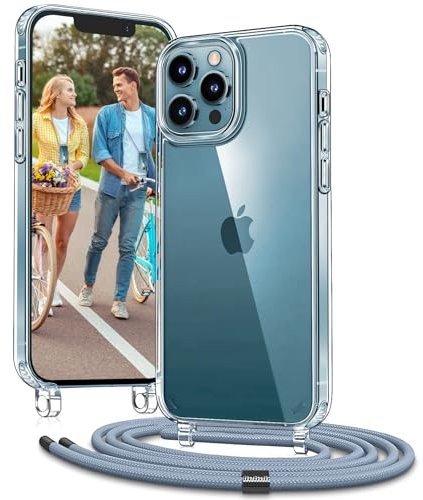 Vaykwo Handykette für Apple iPhone 12 Hülle mit Band und iPhone 12 Pro Hülle mit Band - Necklace Handyhülle - Transparente Case zum Umhängen mit Kameraschutz und Bildschirmschutz - Blau