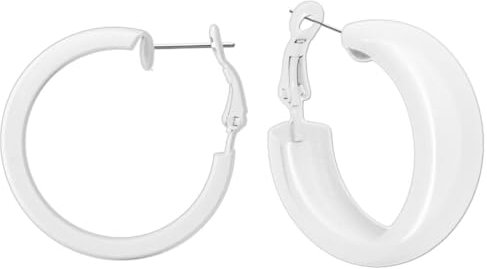 Soul-Cats 1 Paar Creolen Ohrstecker Ohrringe Metall Hoops 80er Style Retro, Farbe:weiß