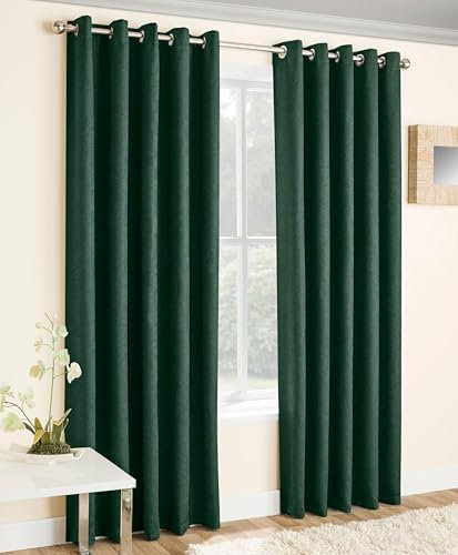 Enhanced Living Vogue Green 46 x 90 inch (117x229cm) Eyelet Thermal Noise Reducing Dim Out Curtains for Bedroom and Living Room