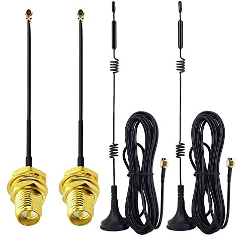 YILIANDUO Dualband WLAN Antenne 9dBi 2.4G/5.8G 5GHz Magnetfuß RP-SMA Stecker Antenne + RP-SMA Buchse auf U.FL IPX Kabel 10CM für Intel Fenvi Wireless Mini PCI Express PCIE Netzwerkkarte 2 Stück