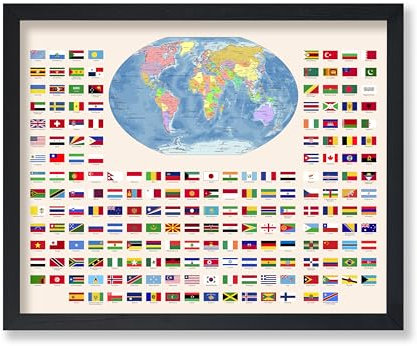 Poster Master Poster mit Flaggen der Welt, Weltkarten-Druck, Lernmaterial-Kunst, pädagogische Kunst, Geschenk für Kinder, Studenten und Lehrer, Wanddekoration für Klassenzimmer oder Bibliothek, 20,3 x