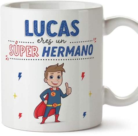 MUGFFINS Tazas Personalizadas para HERMANO - En Español - ¡Eres Súper! - 11 oz / 330 ml - Regalo personalizable original y divertido