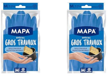 Mapa - Gros Travaux - Gants de Ménage Doublure Textile et Triple Epaisseur - Idéal gros travaux d'intérieur - 1 paire - Taille M (Lot de 2)