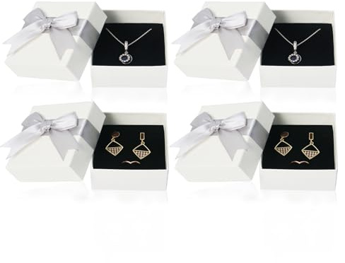 Nideen 4 Stück Geschenkbox für Schmuck - Klein Mit Deckel Schmuckschachtel für Ringe, Ohrringe Und Halsketten (Grau)