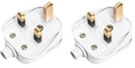 2 Pack 13 A Fused Mains Plugs 3 pin Plug, 250V Heavy Duty Electrical Fused Mains Plugs Uk Safety Plug For Electrical Appliances(White-2Pack)
