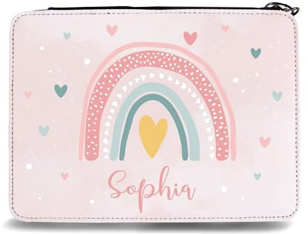 Wandtattoo Loft Gefüllte Federtasche Regenbogen mit Wunschnamen und Herzen personalisiert Mädchen Schule Einschulung, rosa