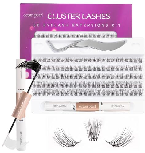 Individual Lashes with Lash Bond and Seal 120 Cluster Lashes Eyelash Extension Kit Thin Band Lash Clusters Wide Stem Lash Extensions Mix C/CC/D Curl 10-16mm Length False Eyelashes with Glue - OP20