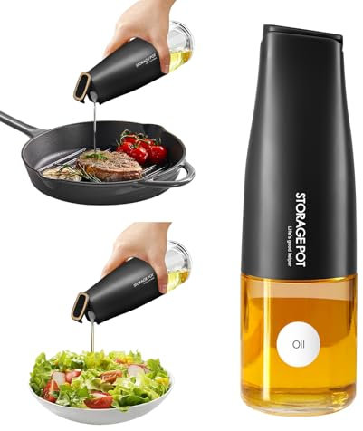 YARRAMATE Auto Flip Olive Oil Dispenser Bottle for Kitchen – 17oz/500ml Cooking Glass Cruet with Pourer, Vinegar, Soy Sauce Container (Black), Labels