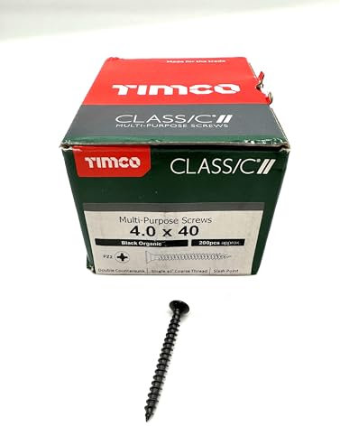 200 Pcs Box of Black Wood Screws Double Countersunk Multi Purpose (4mm x 40mm) Organic Woodscrews