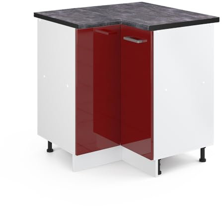 Vicco Eckunterschrank R-Line, Bordeaux Hochglanz/Weiß, 75.6 cm, AP Anthrazit