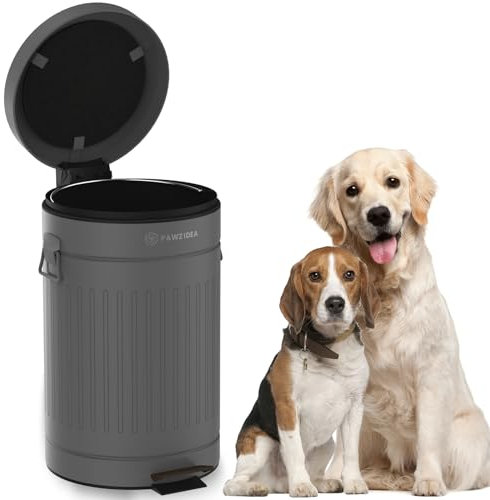 PAWZIDEA Dog Poop Trash Can Outside Odor Control, 3.1Gallon Large Pet Poop Can Outdoor with Lid No Smell, Waterproof Pet Waste Trash Can, Dog Waste Station Step Garbage Can Bin Container Backyard,Grey