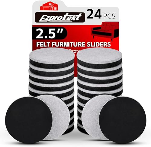 24 deslizadores de fieltro de 2.5 pulgadas para suelos de madera dura, almohadillas de fieltro reutilizables para mover muebles, deslizadores para mover sofás pesados, nevera, muebles se deslizan