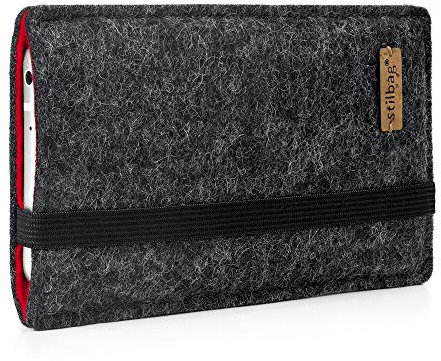 Stilbag maßgeschneiderte Handyhülle FINN - Anfertigung für Smartphones mit Case möglich | Smartphone-Tasche aus Filz | Handy Schutzhülle | Handytasche Made in Germany (Anthrazit - rot)