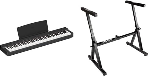 Yamaha P-225 Digital Piano, Schwarz & RockJam Heavy Duty Z-Style Keyboard Stand for Digital Pianos and Electronic Keyboards - Black