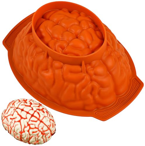 Kamehame Gehirn Puddingform Silikon 8'' Gehirn Silikonform Kuchenform Halloween Backform Gehirn Form für Pudding, Kuchen, 1 Stück