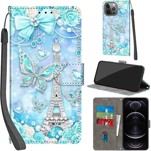 Haninsuze Case for iPhone 13 Pro Max 6.7-Inch, Tower | PU Leather, 3 Card Holder, Wallet Book Flip, Folio Stand View, Magnetic, Multi-Pattern Cover, Lanyard Strap