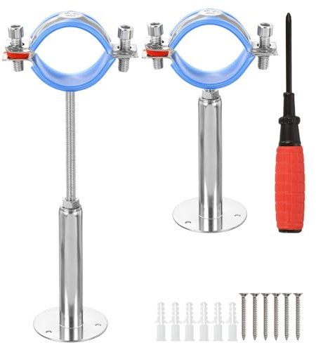 sourcing map 2Pcs Pipe Support, Stainless Steel Wall Mount Ceiling Mount Pipe Support Bracket, Adjustable Height 100-200mm for OD Pipe 48-51mm