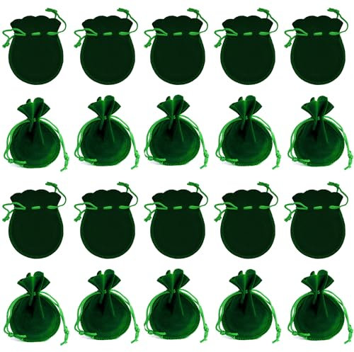 XCSJ 20 Pcs Samtbeutel Klein Schmuckbeutel Samtbeutel Mit Kordelzug Geschenkbeutel Jewelry Bag Diy Süßigkeiten Geschenk Bags für Hochzeit, Geschenk, Schmuck, Weihnachten (Grün, 9 * 7 cm)