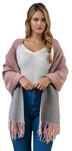 VICT POPU Schal Damen Winter Tücher Kaschmir Pashmina Schal Kuschelig Weiche Reversible Stolen Pink/Grau