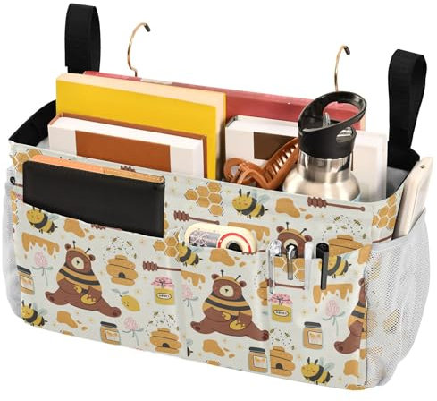 Nachttisch-Caddy-Tasche mit Organizer-Taschen für Etagenwohnheime und Krankenhaus-Bettgitter, niedliche Biene, lecker, gesunder Honig