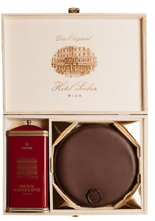 Original Sacher Geschenkbox – Sacher-Torte M & Aromatischer Kaffee – Schokoladentorte mit Marillenkonfitüre – Meisterwerke als Geschenkidee
