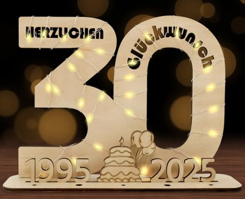 SALUOKE 2025 30 Geldgeschenke Geburtstag mit LED Lichterkette, 30 Geburtstag Geschenk für Frauen & Männer, Holzschild Gästebuch zum 30. Geburtstag, 30 Geburtstag Deko
