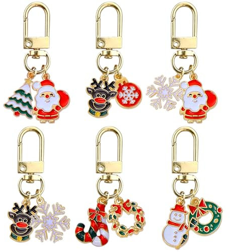 Porte-clés de Noël - Porte-clés de Noël - Porte-clés en métal - Breloques Père Noël - Élan - Sac - Pendentif de Noël - Esthétique - Flocon de neige - Porte-clés mignon, coloré, 5.3cm/2.08in