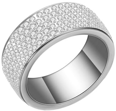 Skcess Männer Ringe Weiß, Trauringe Edelstahl 8mm Rund mit Zirkonia Weiß Ring 53 (16.9)