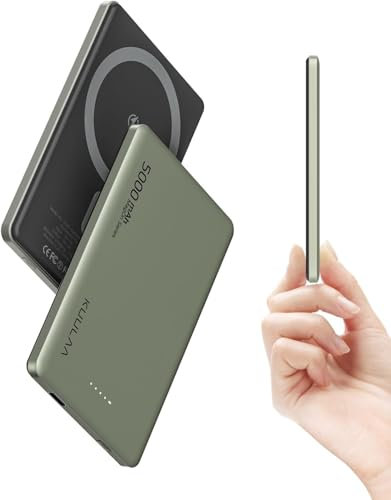Kuulaa MagSafe Power Bank Portable Charger for iPhone, 0.33'' Slim Apple Mag-Safe Battery Pack 5000mAh, Wireless Power Bank with PD 20W Two Way USB-C Charging Compatible with iPhone 15/14/13/12 Serie