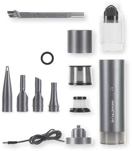 MYBO TV Invictus One Pocket l'aspirateur de Table sans Fil, Rechargeable 2 en 1 : Aspire et Souffle .Aspirateur à Main. Gonfleur .5 Embouts