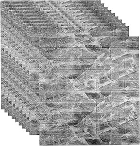 3D Tapete Wandpaneele Selbstklebend Ziegel,3D Ziegel Tapete,Steinoptik Tapete Wasserdicht Wandaufkleber,10 Stücke 38 * 35CM,DIY Wandtapete,Geeignet für Schlafzimmer,Wohnzimmer (Marmorgrau, 35x38)