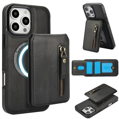 DMaos for iPhone 13 mini Case with Wallet Card Sleeve, Separable Compatible with Magsafe, PU Leather ID Stand Holder, Classic for iPhone13 mini 5.4 inch - Black